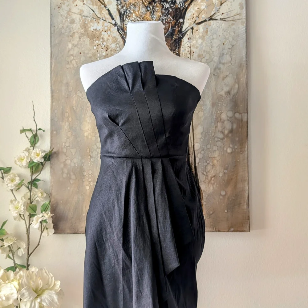 Calvin Klein Black Strapless Pleated Sheath Dress - Picture 4 of 6